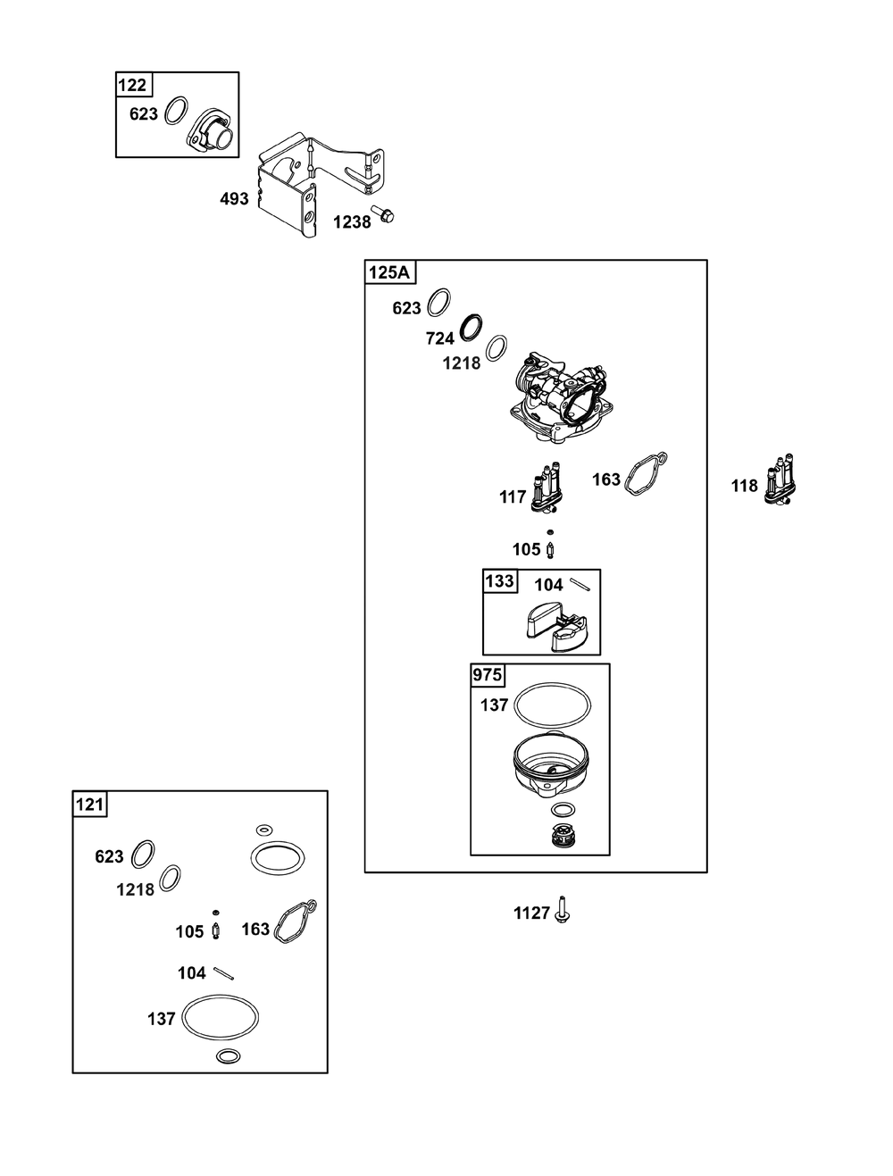 Carburetor Group Diagram and Parts List for 09P802-0008-H5 020000 - 09Z999 Briggs and Stratton Engine